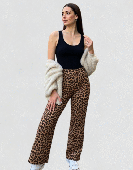 pantalon évasé léopard