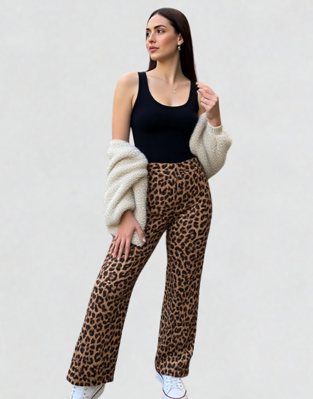pantalon évasé léopard