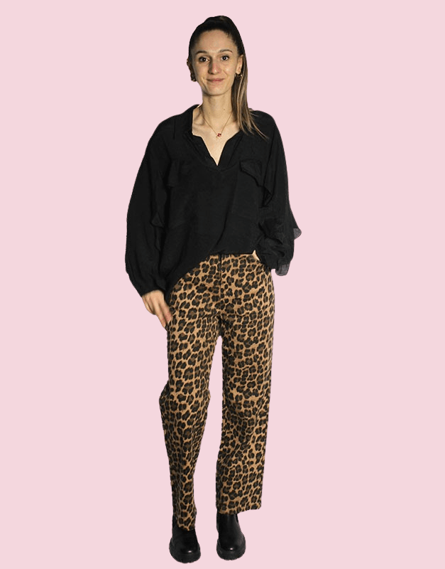 pantalon évasé léopard - disponible chez Ailes de Rose, boutique à Coursan près de Narbonne