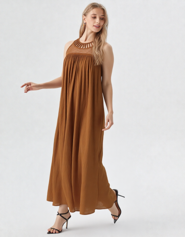 robe marron macramé