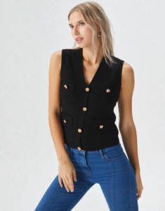 top noir boutons doré