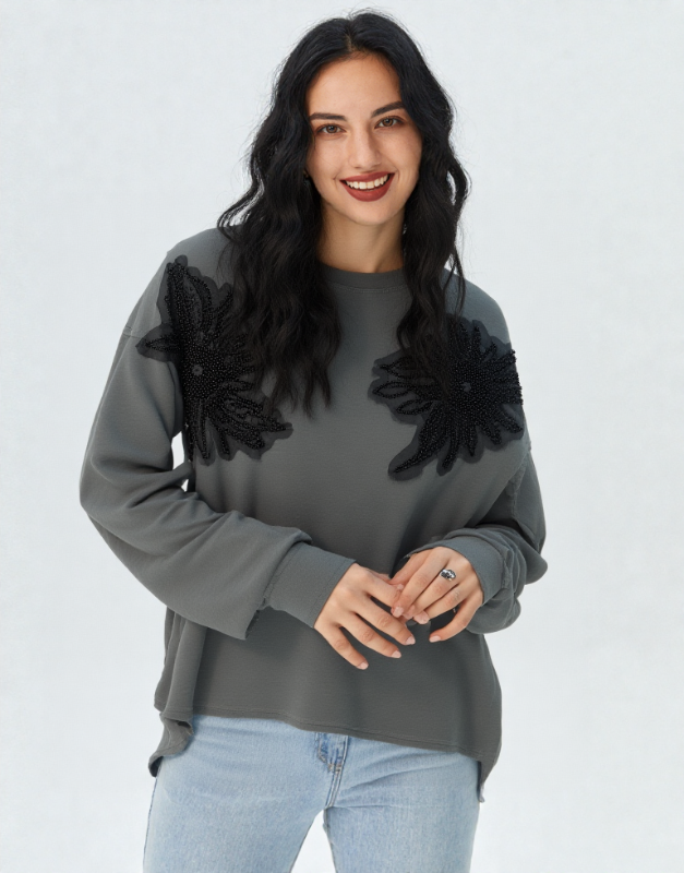 sweat fleurs noir
