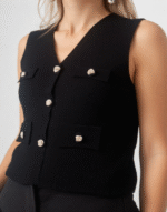 top noir boutons doré