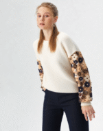 pull fleurs sequins manches longues