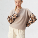 pull fleurs sequins manches longues