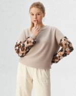 pull fleurs sequins manches longues