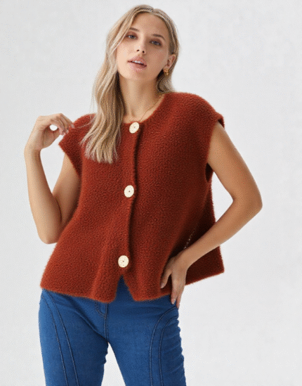pull boutons doré sans manches