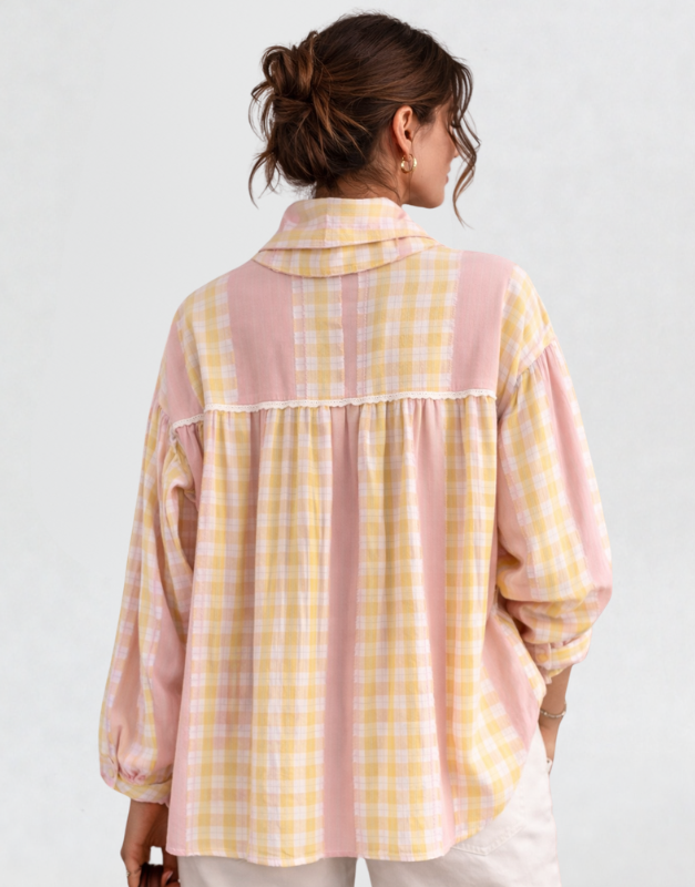 chemise vichy rose et jaune